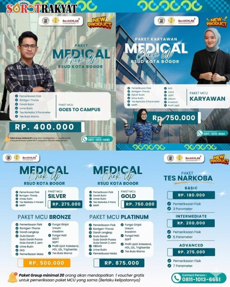 Kabar Gembira! RSUD Kota Bogor Sediakan Paket Cek Kesehatan Mulai Rp 180 Ribu